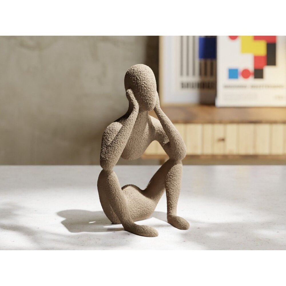 Small 5" 3D Printed Sculpture NObody - Introspection Minimalist Art Tan PLA